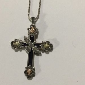 925 & Black Hills Gold Cross Necklace 16” Chain